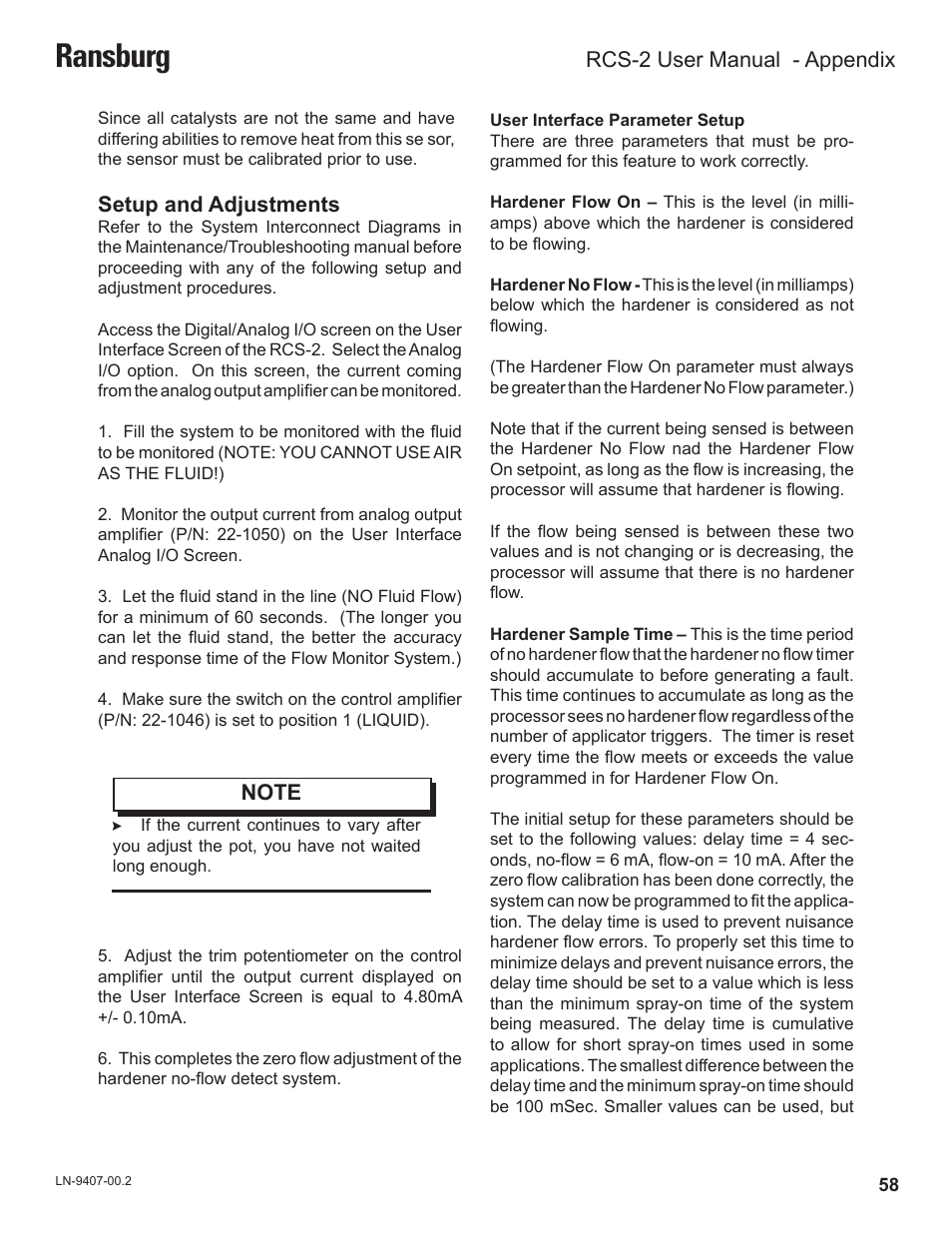 Ransburg, Setup and adjustments, Rcs-2 user manual - appendix | Ransburg RCS 2 Ratio Control System User Manual | Page 61 / 82