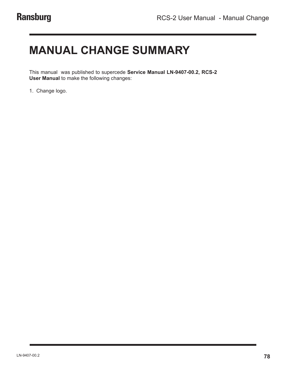 Manual change summary, Ransburg | Ransburg RCS 2 Ratio Control System User Manual | Page 81 / 82