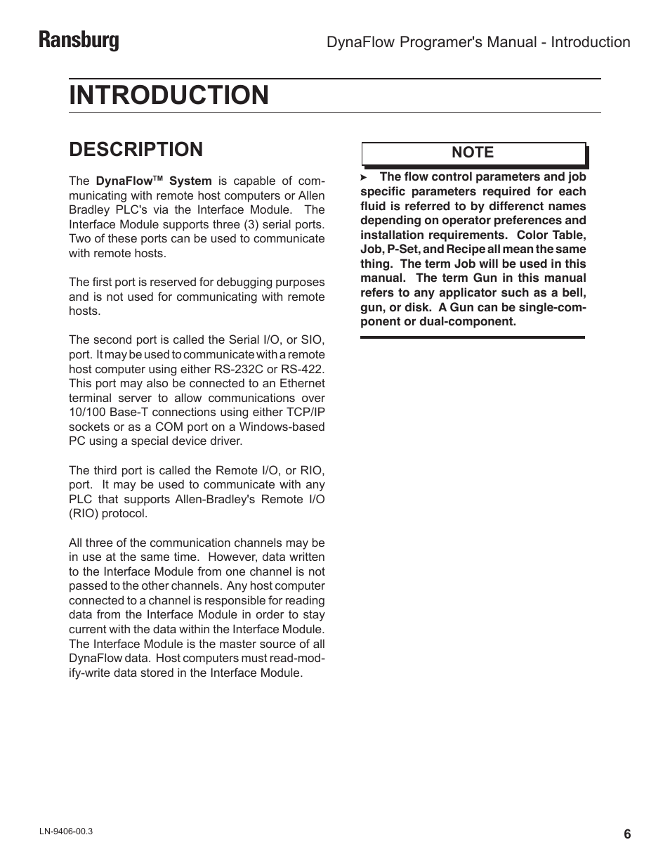 Introduction, Ransburg, Description | Ransburg DynaFlow Programmers Manual User Manual | Page 10 / 59
