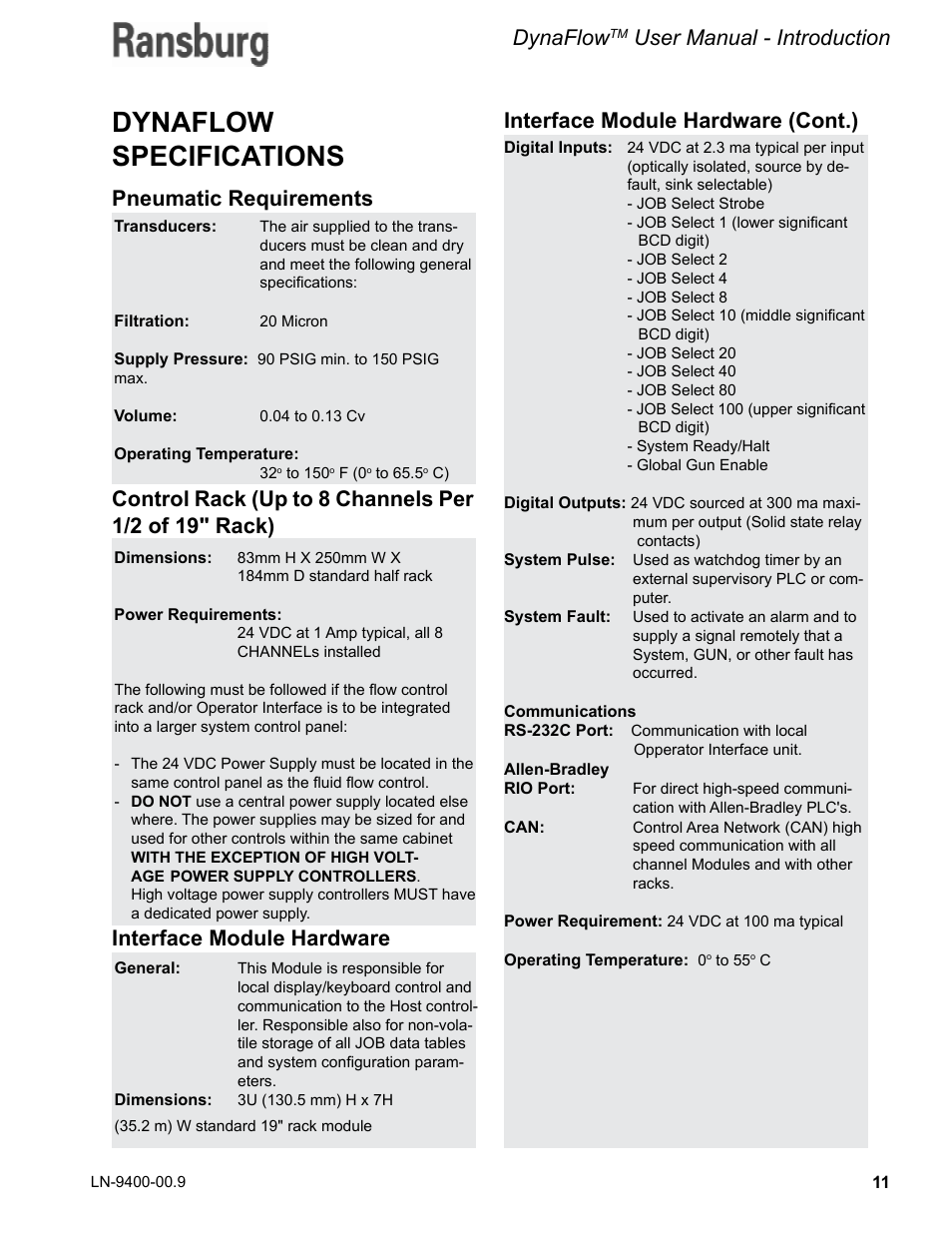 Dynaflow specifications, Dynaflow, User manual - introduction | Ransburg DynaFlow User Manual User Manual | Page 15 / 100