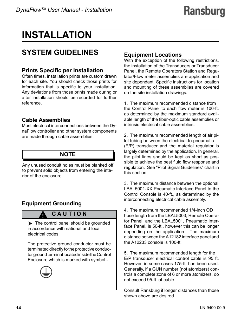 Installation, System guidelines | Ransburg DynaFlow User Manual User Manual | Page 18 / 100