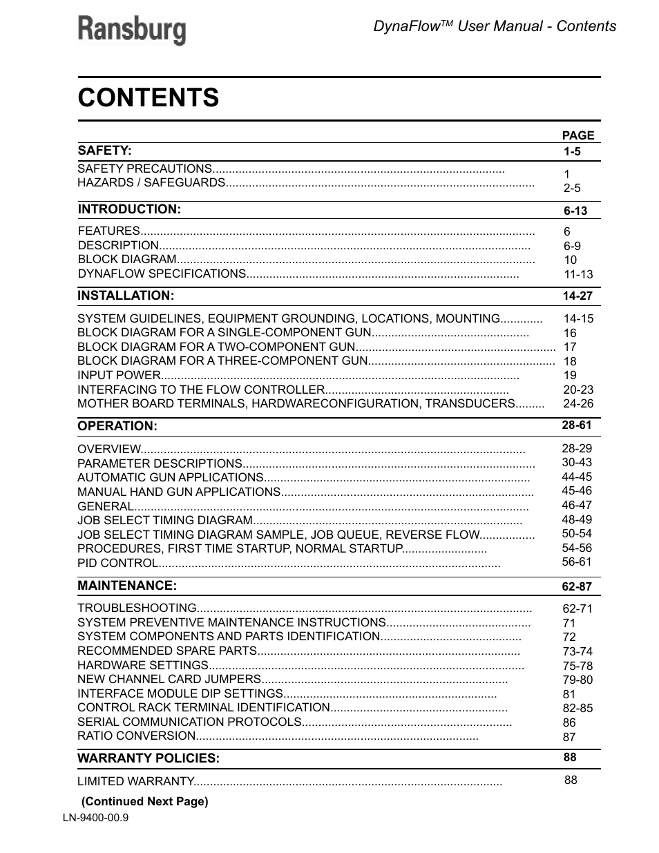 Ransburg DynaFlow User Manual User Manual | Page 3 / 100