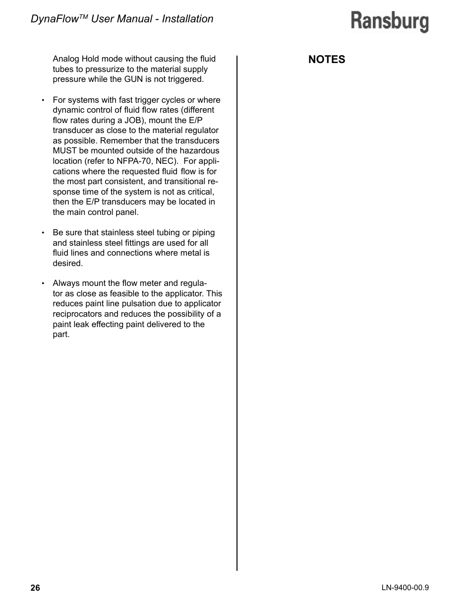 Dynaflow, User manual - installation | Ransburg DynaFlow User Manual User Manual | Page 30 / 100