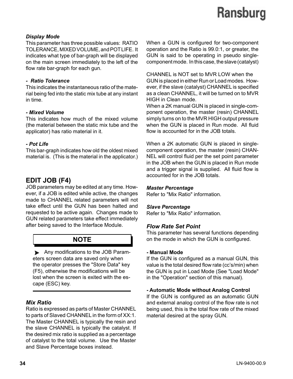 Edit job (f4) | Ransburg DynaFlow User Manual User Manual | Page 38 / 100