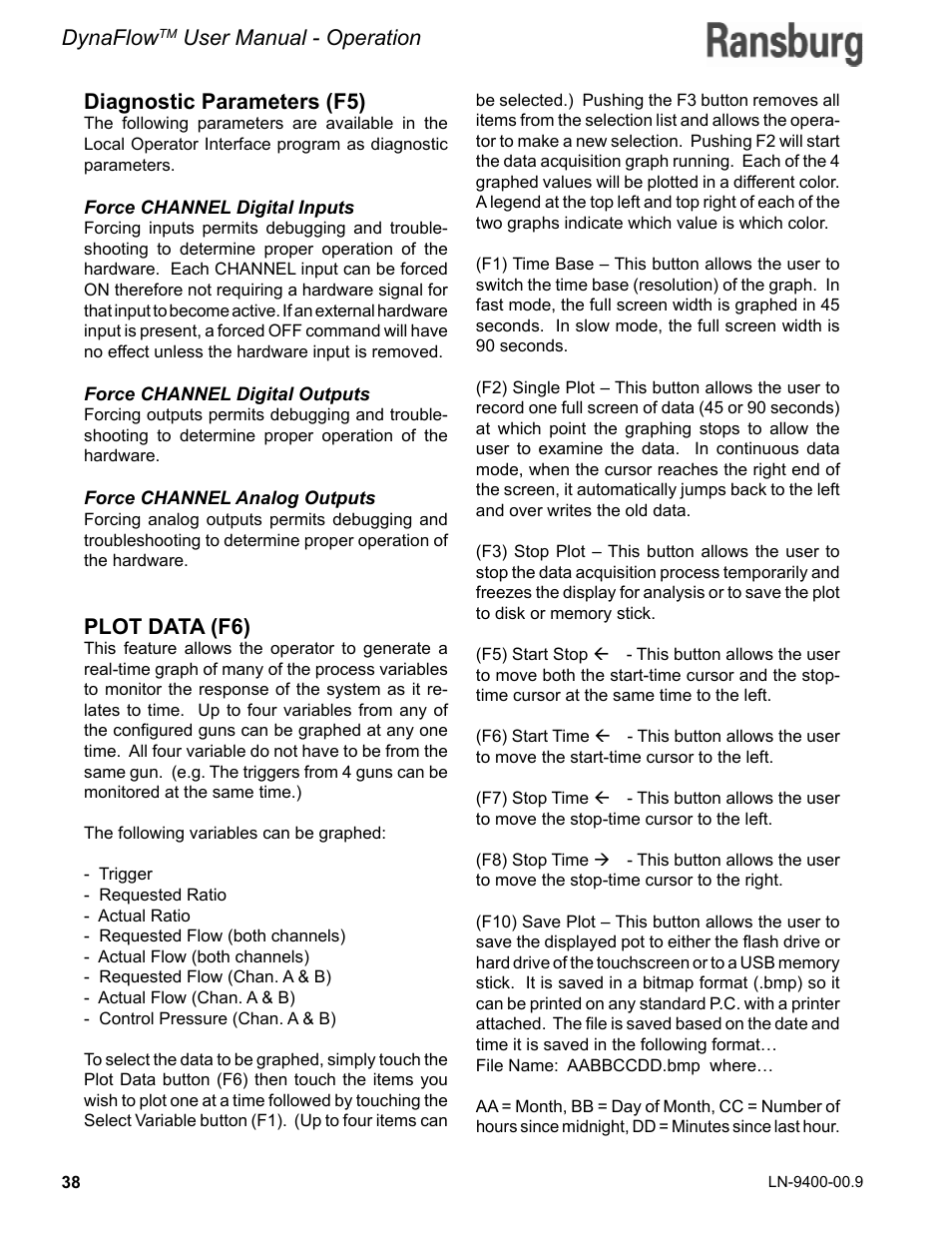 Diagnostic parameters (f5), Plot data (f6), Dynaflow | User manual - operation | Ransburg DynaFlow User Manual User Manual | Page 42 / 100