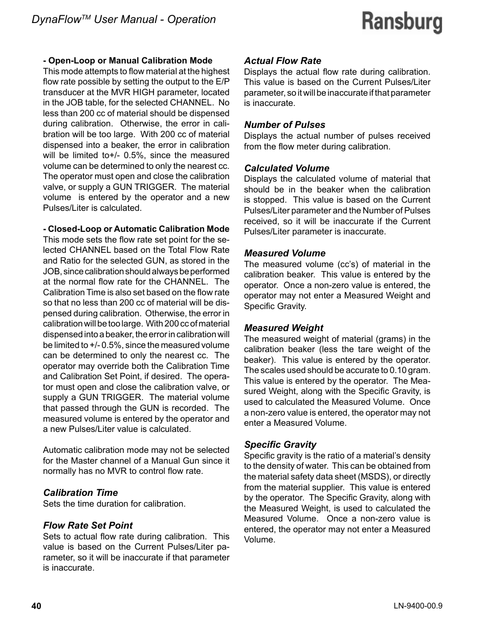 Dynaflow, User manual - operation | Ransburg DynaFlow User Manual User Manual | Page 44 / 100