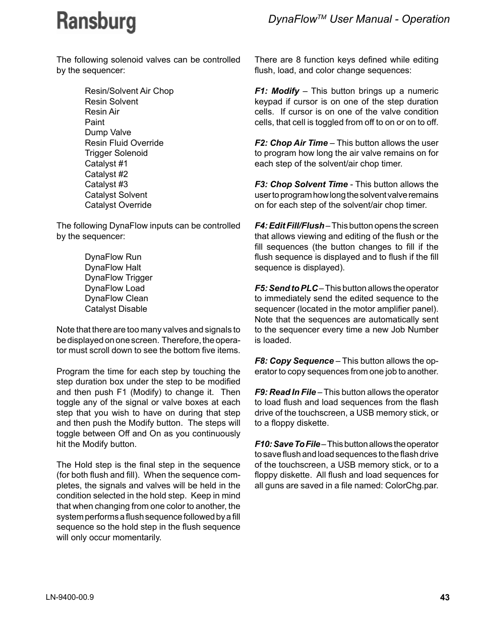 Dynaflow, User manual - operation | Ransburg DynaFlow User Manual User Manual | Page 47 / 100