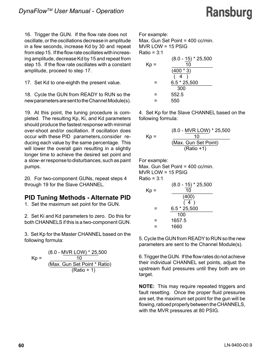 Dynaflow, User manual - operation, Pid tuning methods - alternate pid | Ransburg DynaFlow User Manual User Manual | Page 64 / 100