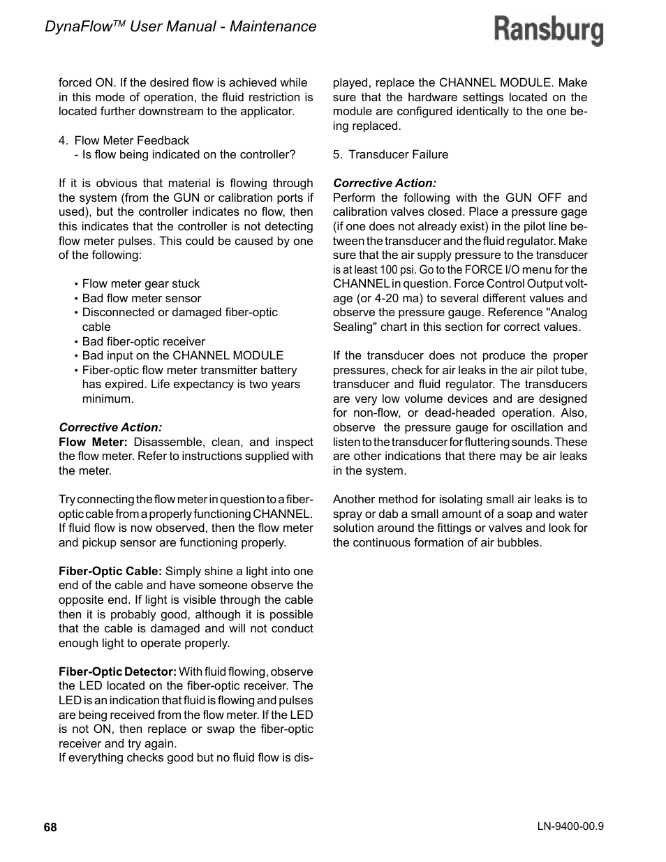 Dynaflow, User manual - maintenance | Ransburg DynaFlow User Manual User Manual | Page 72 / 100