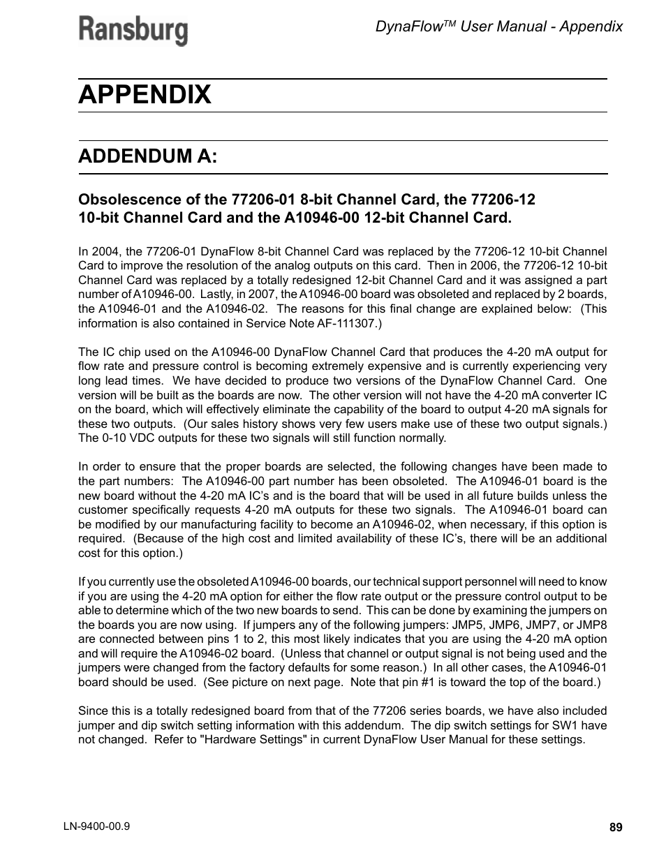 Appendix, Addendum a | Ransburg DynaFlow User Manual User Manual | Page 93 / 100