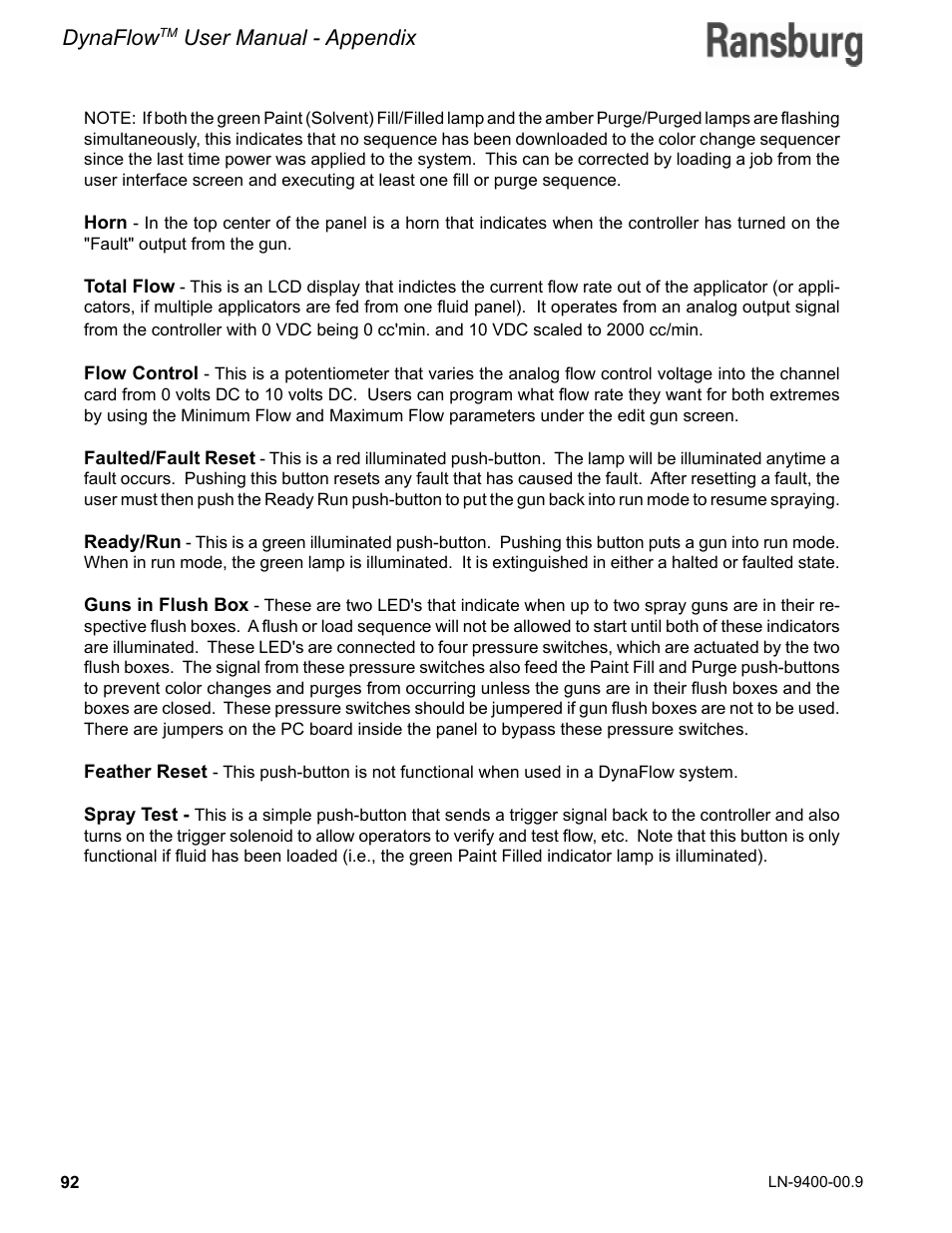 Dynaflow, User manual - appendix | Ransburg DynaFlow User Manual User Manual | Page 96 / 100