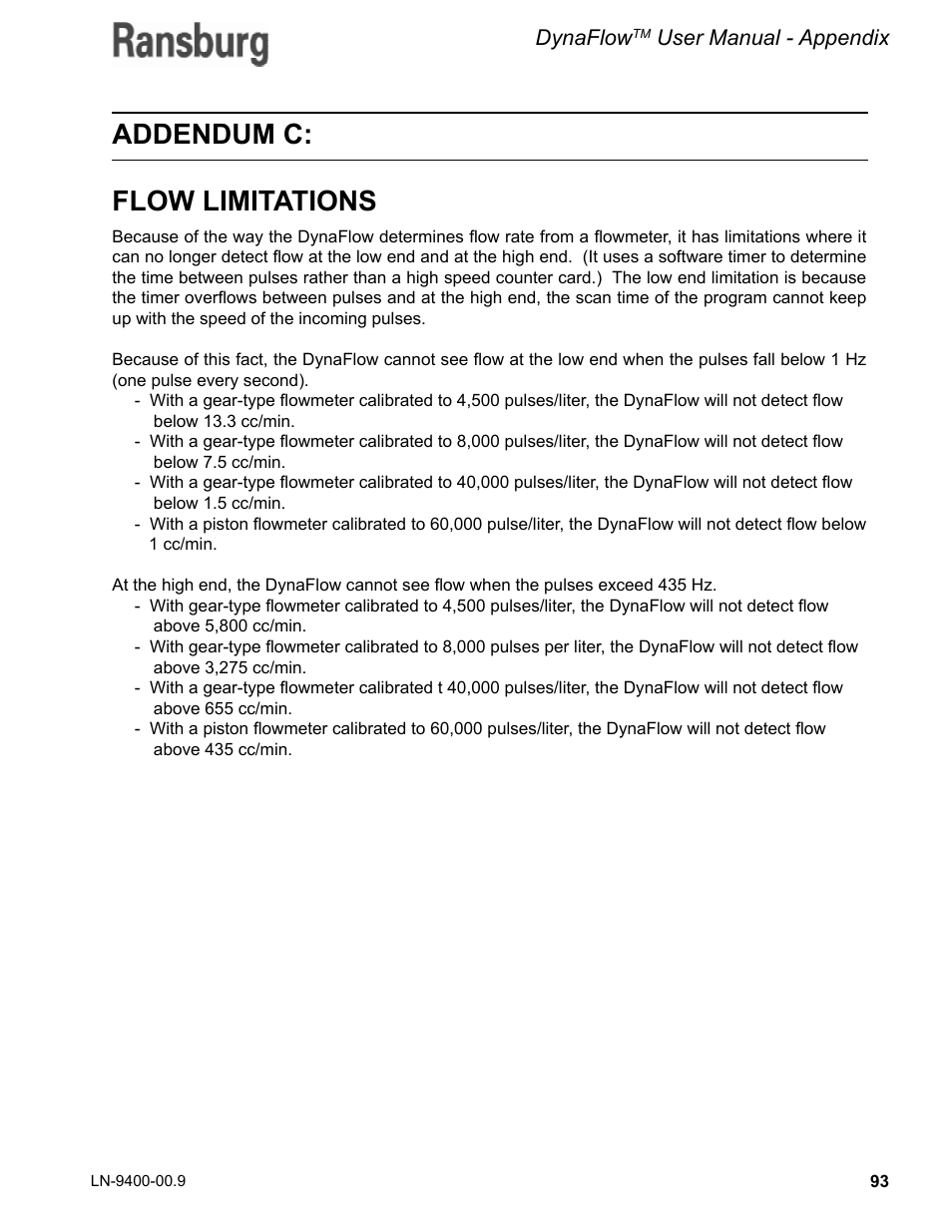 Addendum c: flow limitations | Ransburg DynaFlow User Manual User Manual | Page 97 / 100