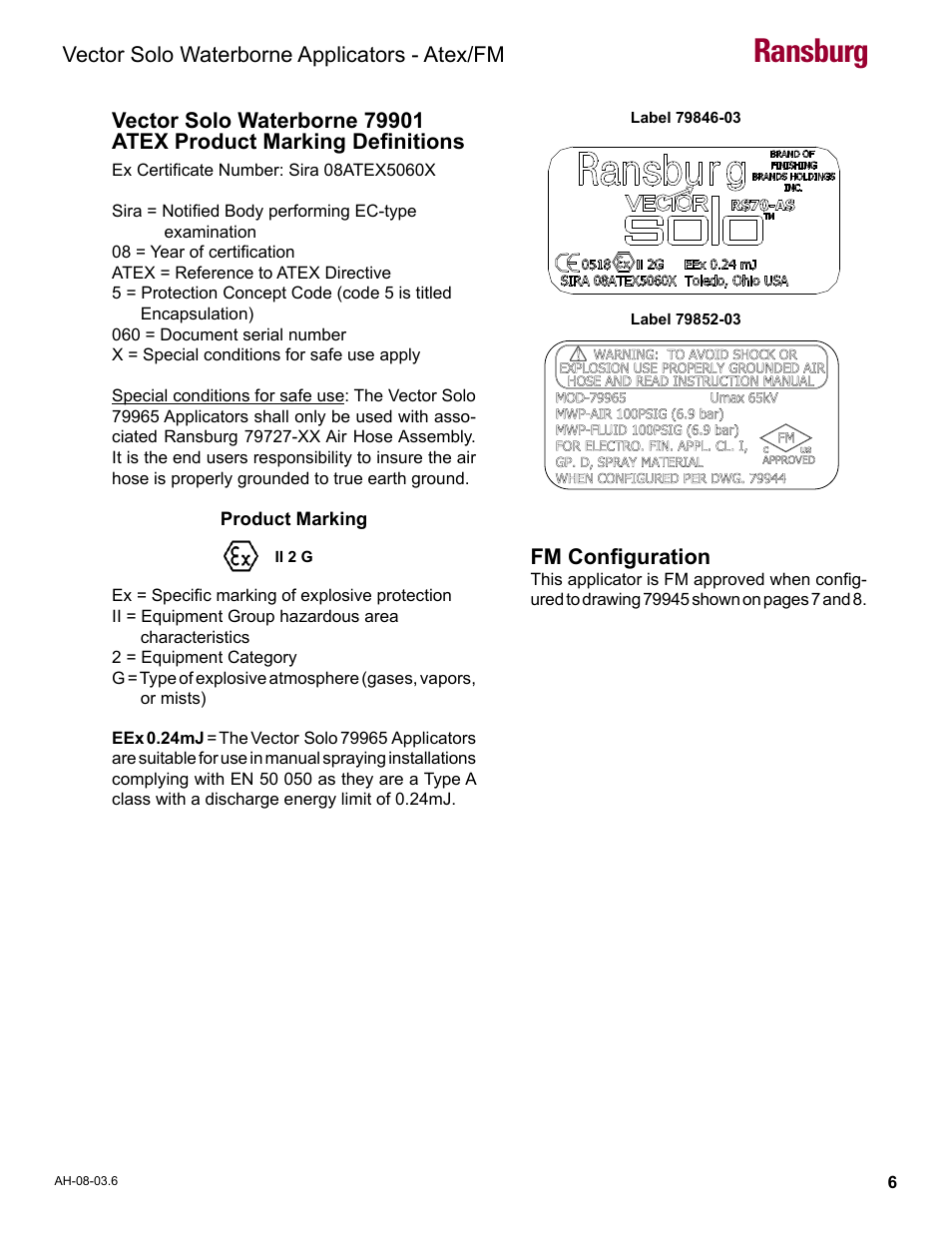 European atex labels, Ransburg | Ransburg Vector Solo 79901 Waterborne RS90-WB User Manual | Page 10 / 66