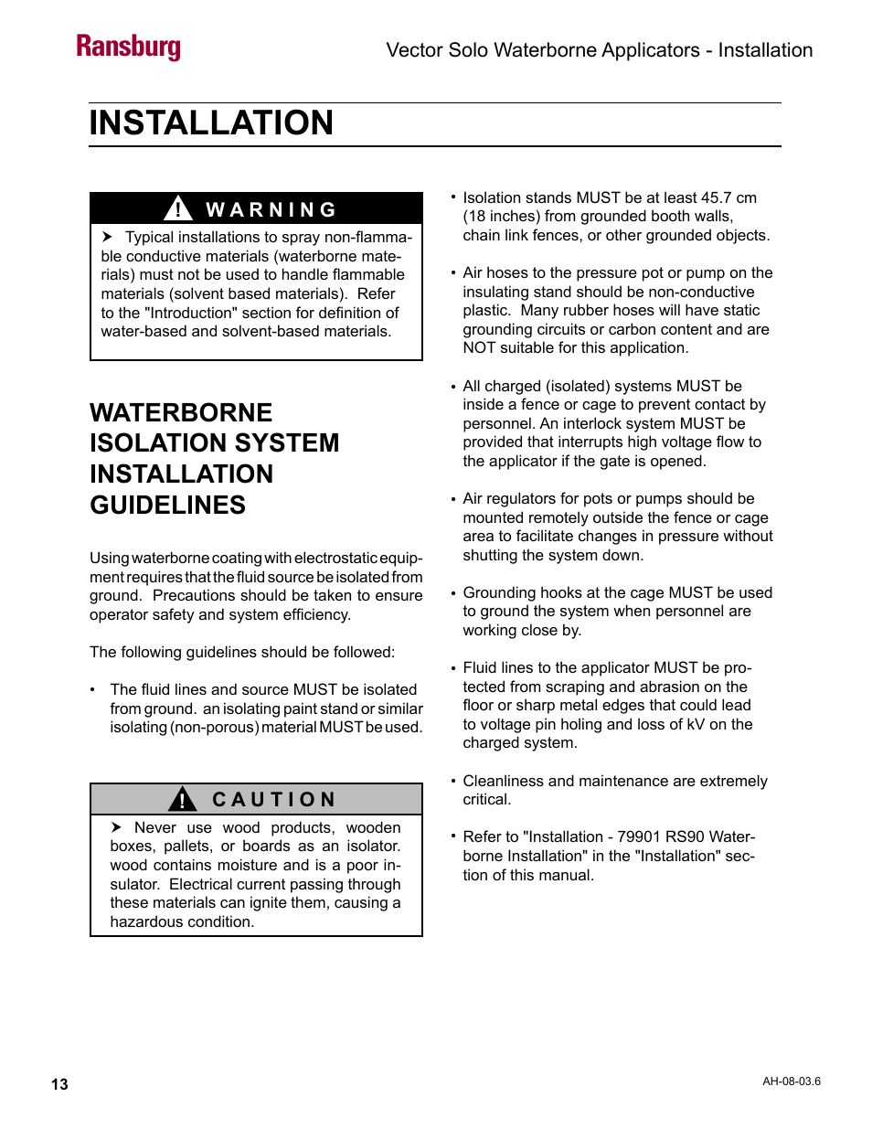 Installation, Ransburg | Ransburg Vector Solo 79901 Waterborne RS90-WB User Manual | Page 17 / 66
