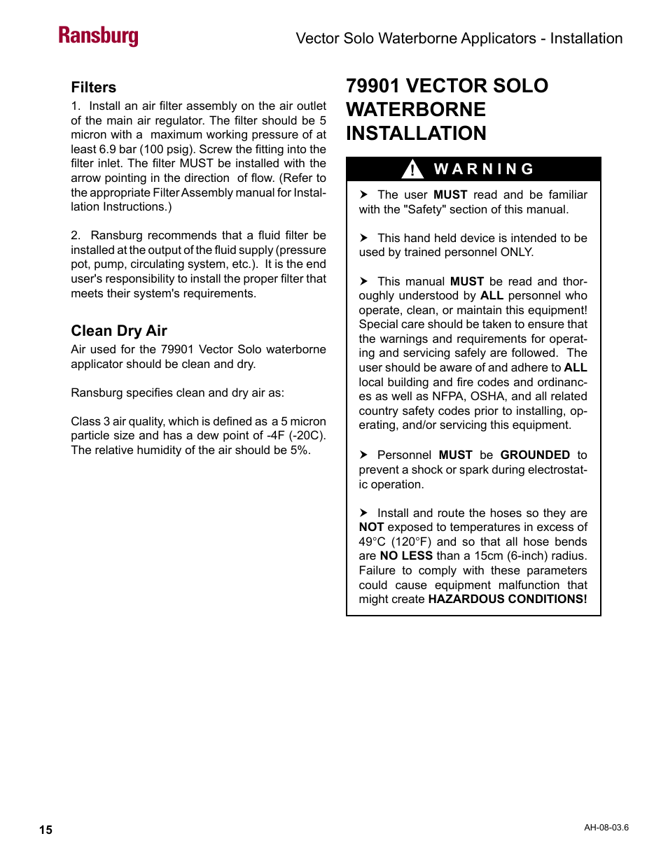 79901 vector solo waterborne installation, Ransburg | Ransburg Vector Solo 79901 Waterborne RS90-WB User Manual | Page 19 / 66