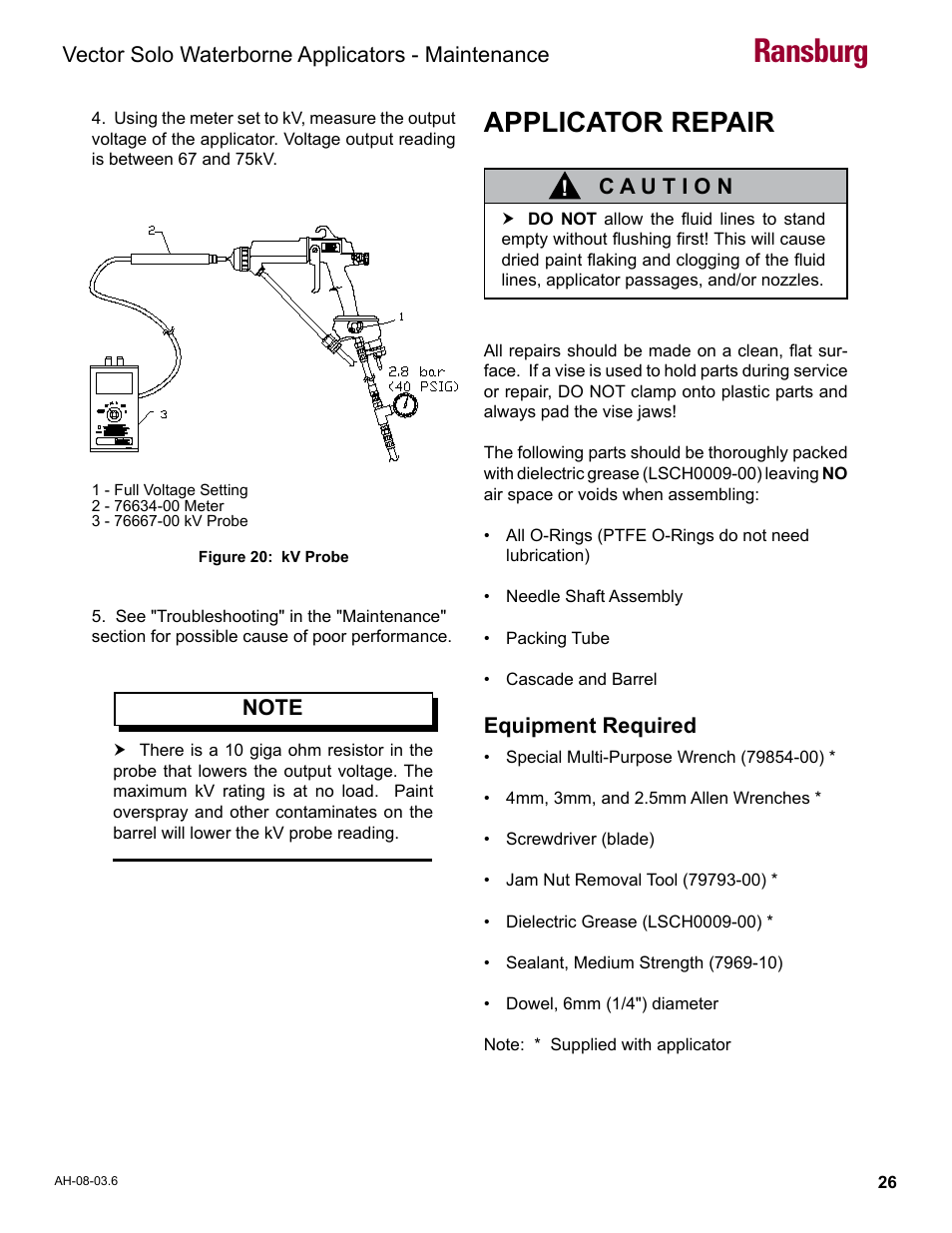 Applicator repair, Ransburg | Ransburg Vector Solo 79901 Waterborne RS90-WB User Manual | Page 30 / 66