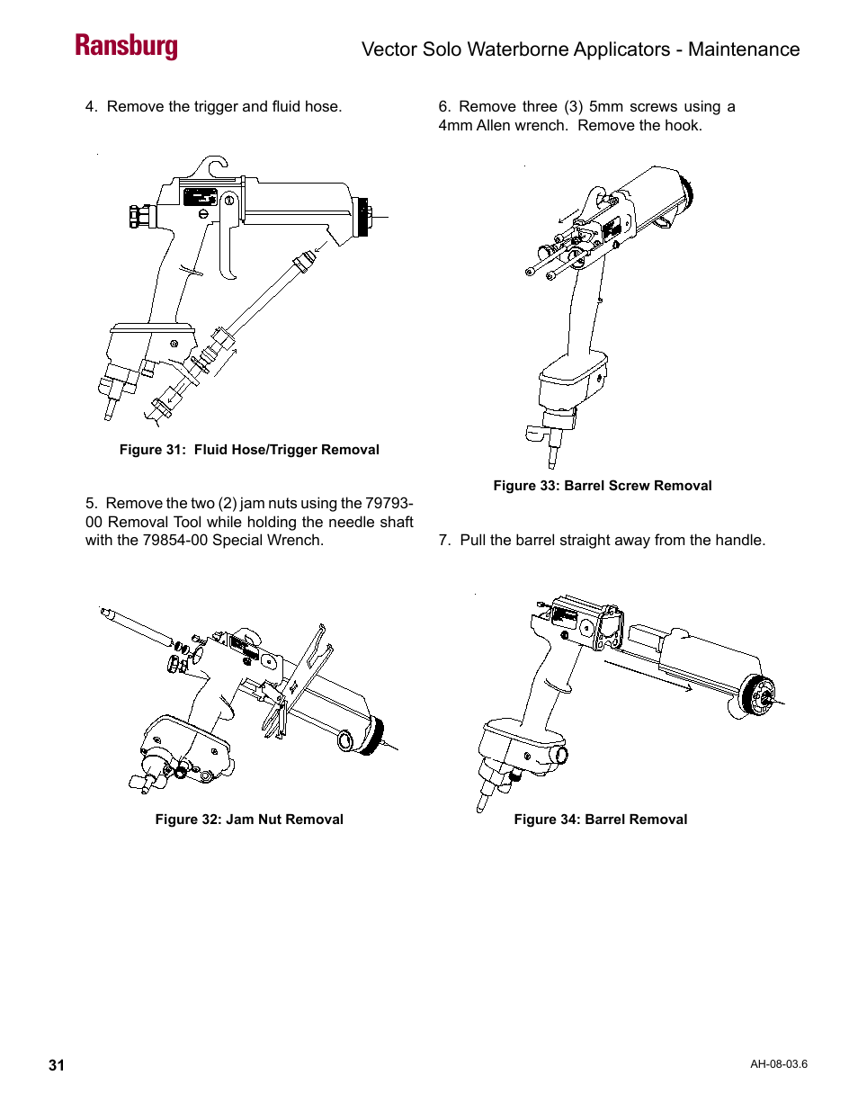 Ransburg, Vector solo waterborne applicators - maintenance | Ransburg Vector Solo 79901 Waterborne RS90-WB User Manual | Page 35 / 66