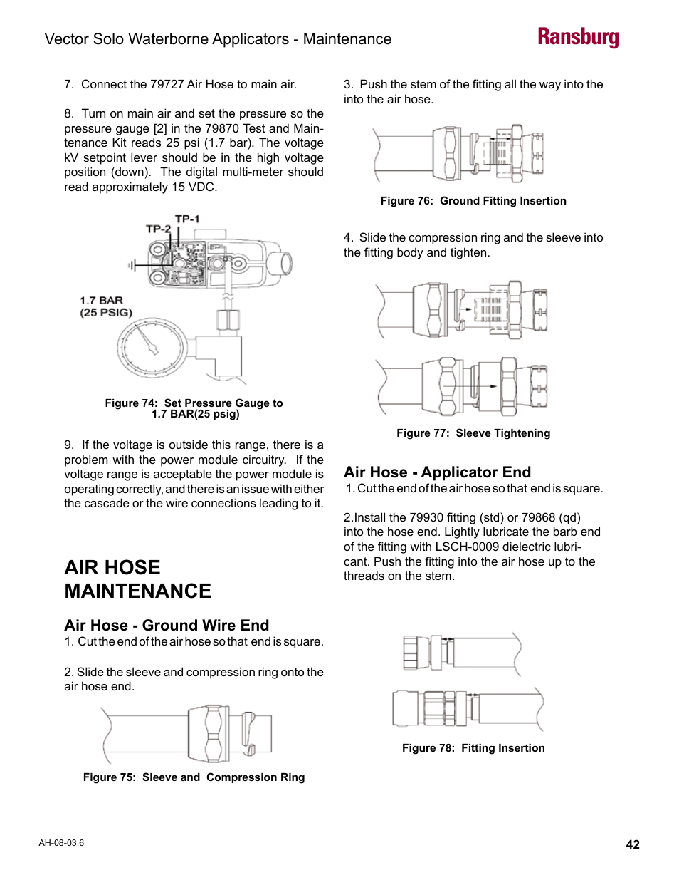Ransburg, Air hose maintenance | Ransburg Vector Solo 79901 Waterborne RS90-WB User Manual | Page 46 / 66