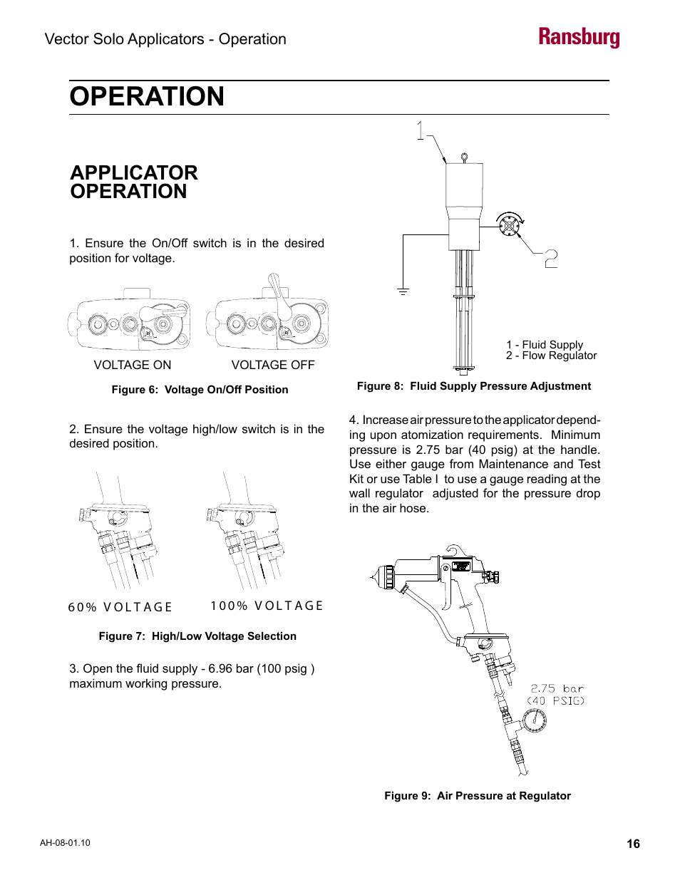 Operation, Applicator operation, Ransburg | Ransburg Vector Solo 79900 Solventborne RS90-AS User Manual | Page 20 / 64