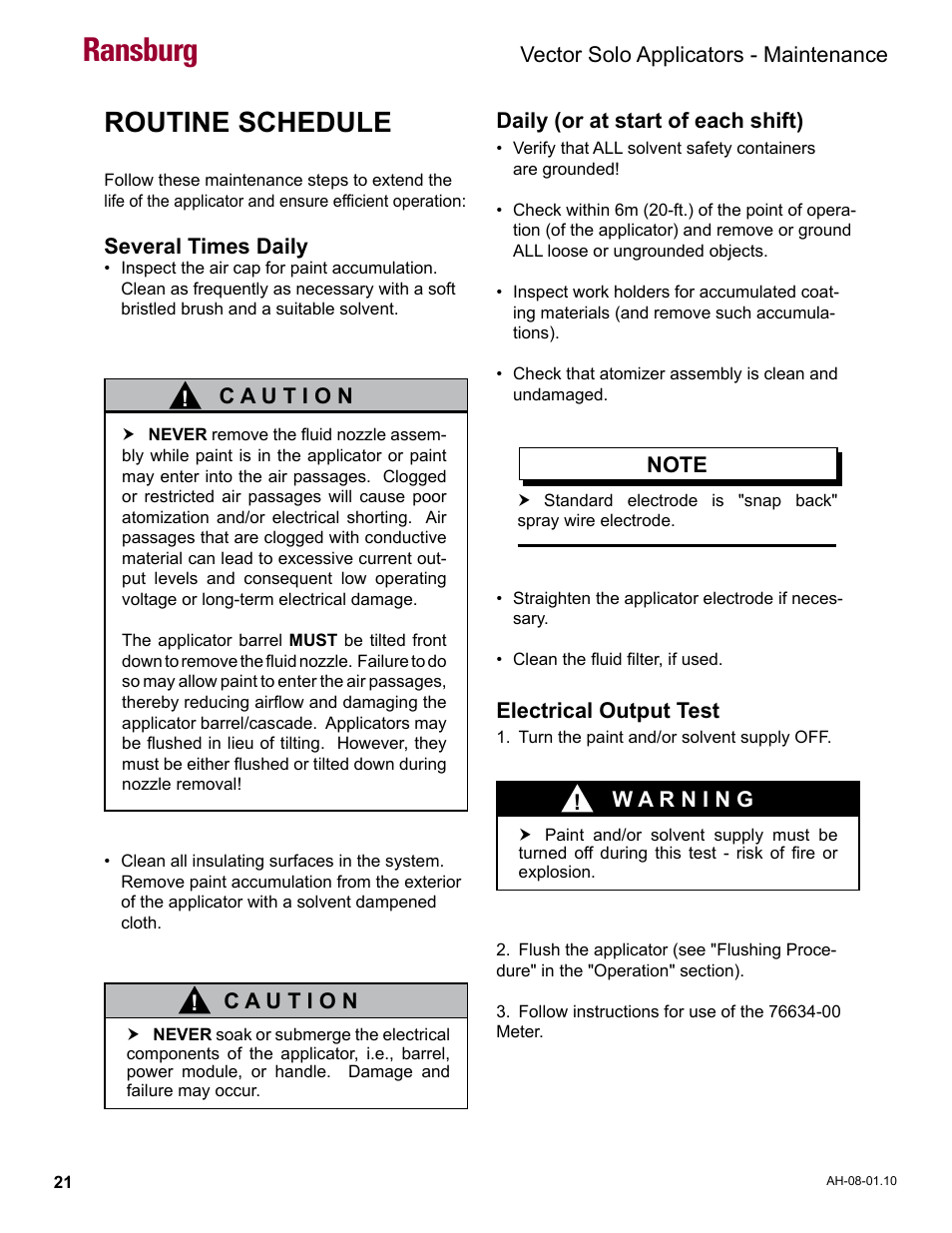 Routine schedule, Ransburg | Ransburg Vector Solo 79900 Solventborne RS90-AS User Manual | Page 25 / 64