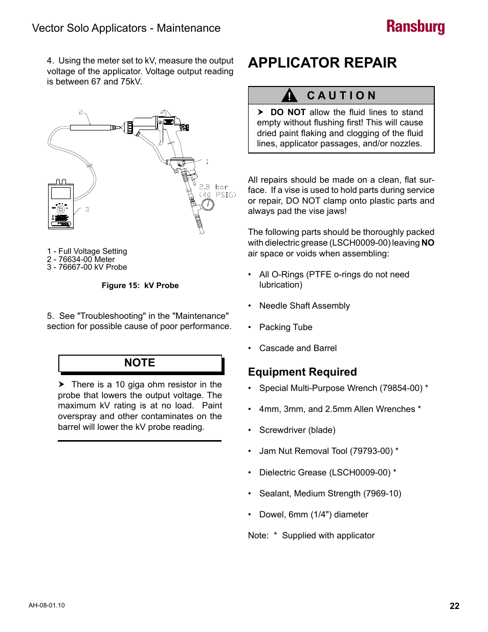 Applicator repair, Ransburg | Ransburg Vector Solo 79900 Solventborne RS90-AS User Manual | Page 26 / 64