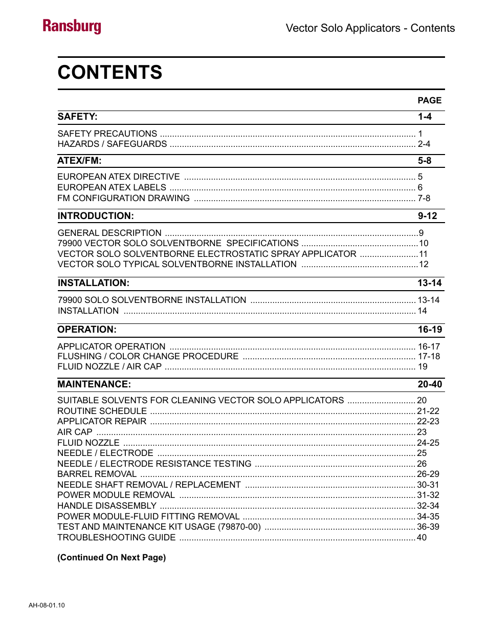 Ransburg Vector Solo 79900 Solventborne RS90-AS User Manual | Page 3 / 64