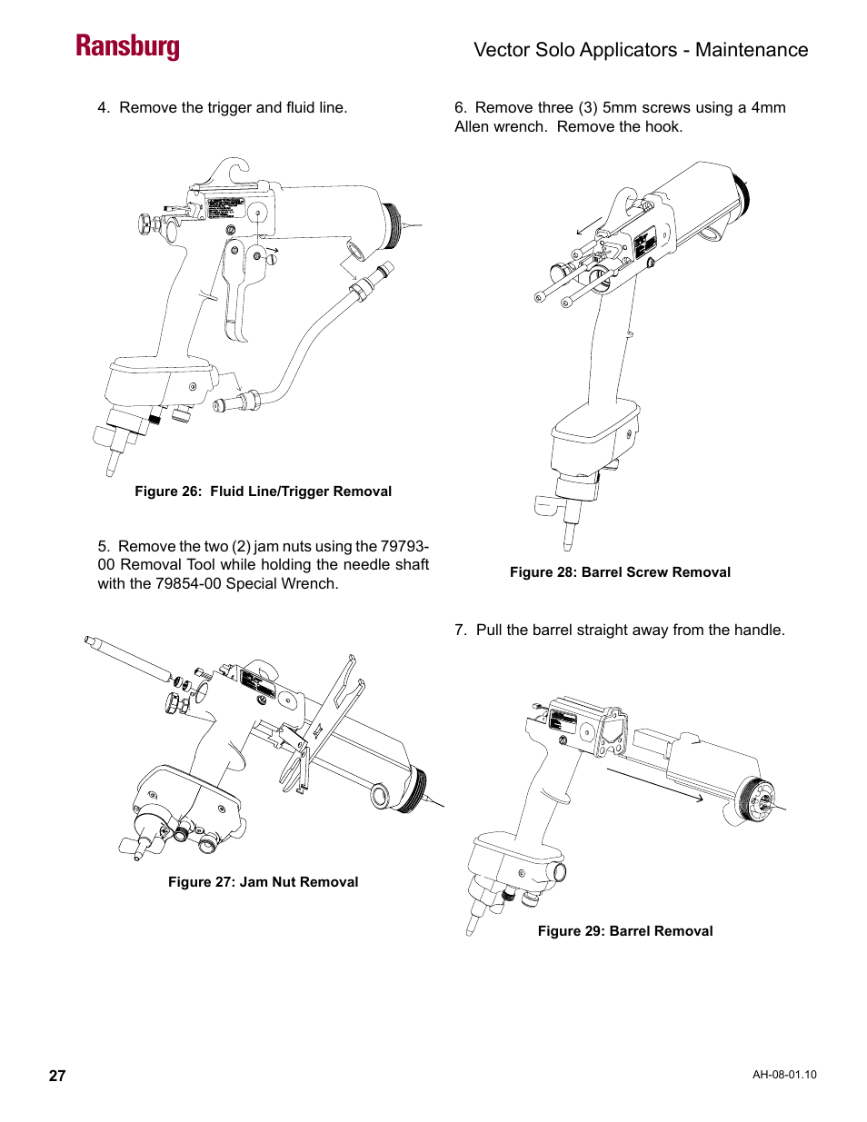 Ransburg, Vector solo applicators - maintenance | Ransburg Vector Solo 79900 Solventborne RS90-AS User Manual | Page 31 / 64