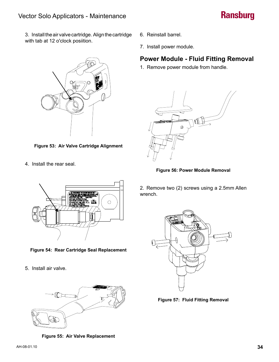 Power module - fluid fitting removal, Ransburg, Vector solo applicators - maintenance | Ransburg Vector Solo 79900 Solventborne RS90-AS User Manual | Page 38 / 64