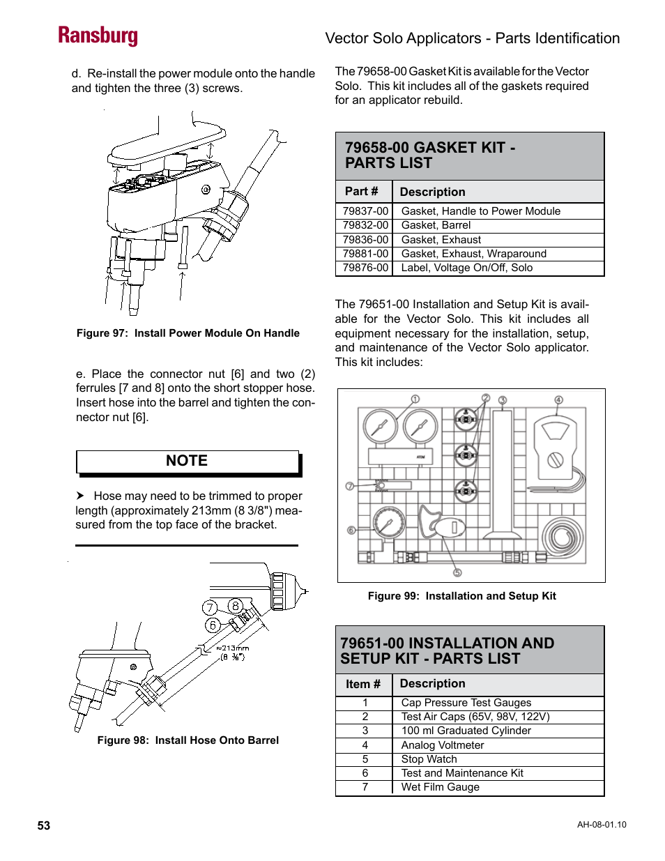 Ransburg, Vector solo applicators - parts identification | Ransburg Vector Solo 79900 Solventborne RS90-AS User Manual | Page 57 / 64