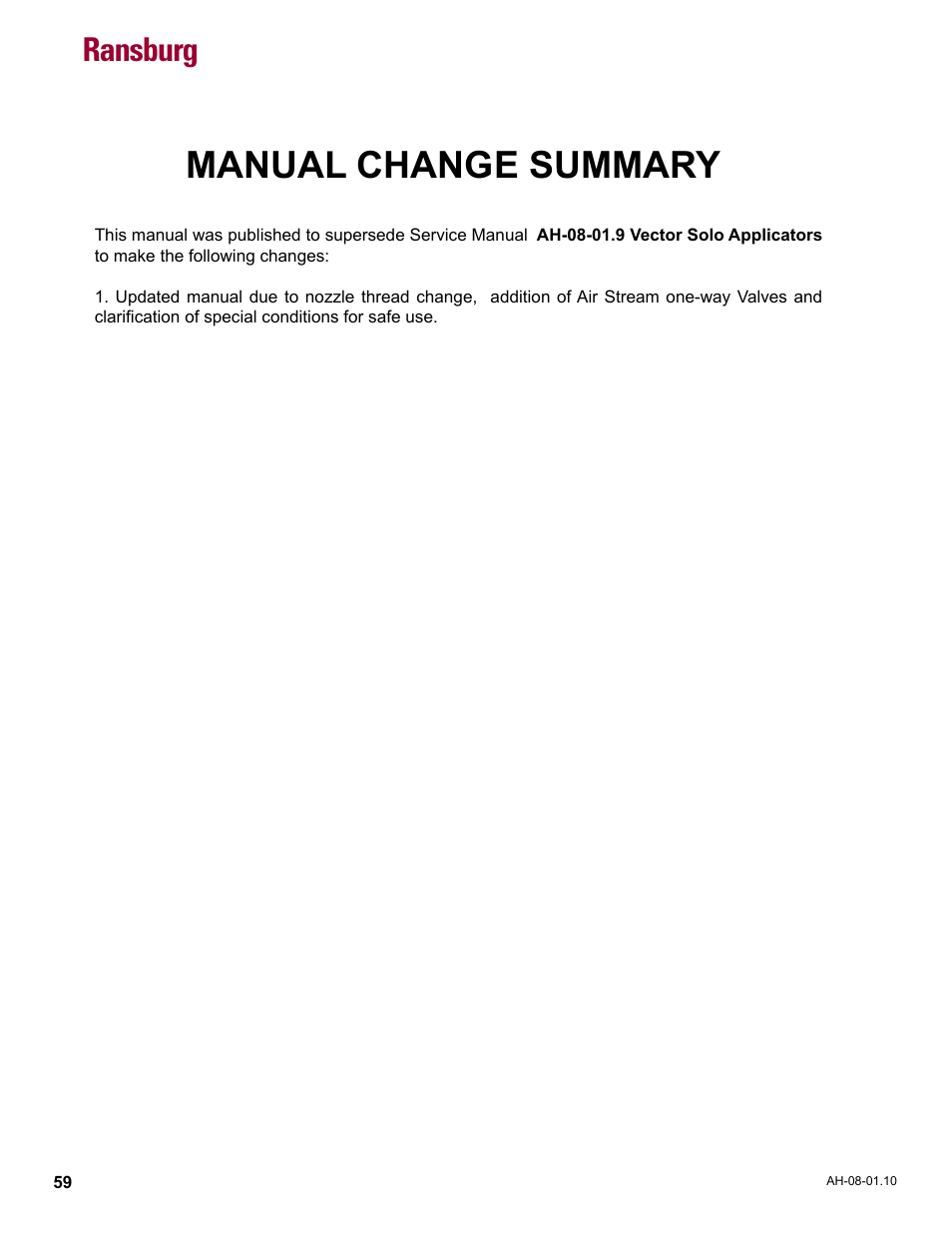 Manual change summary, Ransburg | Ransburg Vector Solo 79900 Solventborne RS90-AS User Manual | Page 63 / 64