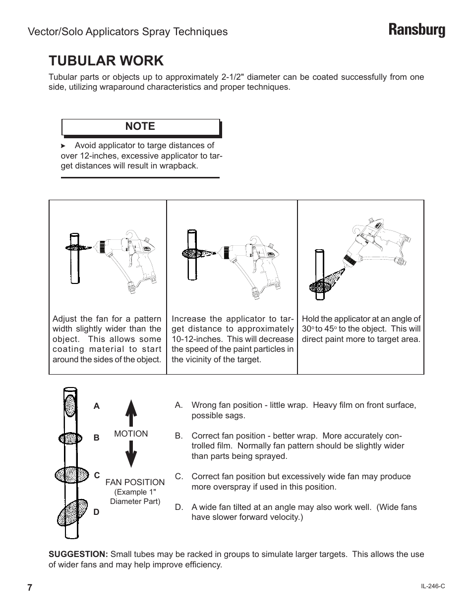 Ransburg, Tubular work, Vector/solo applicators spray techniques | Ransburg Vector_Solo Technical Manual User Manual | Page 10 / 16