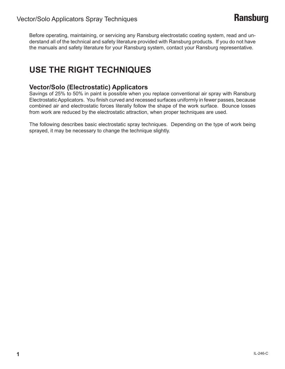 Ransburg, Use the right techniques | Ransburg Vector_Solo Technical Manual User Manual | Page 4 / 16