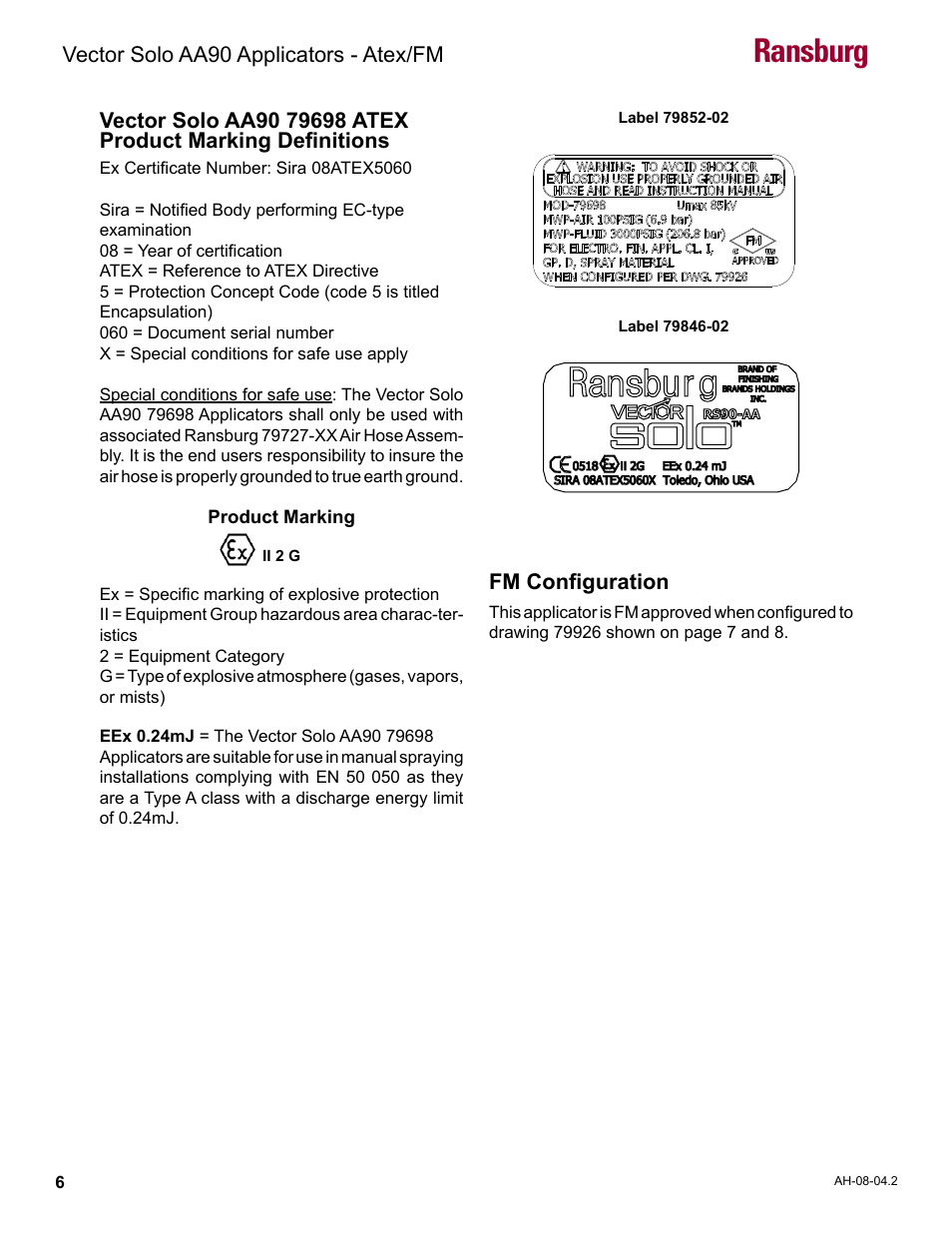 European atex labels, Ransburg | Ransburg Vector Solo AA90 79698 User Manual | Page 10 / 58