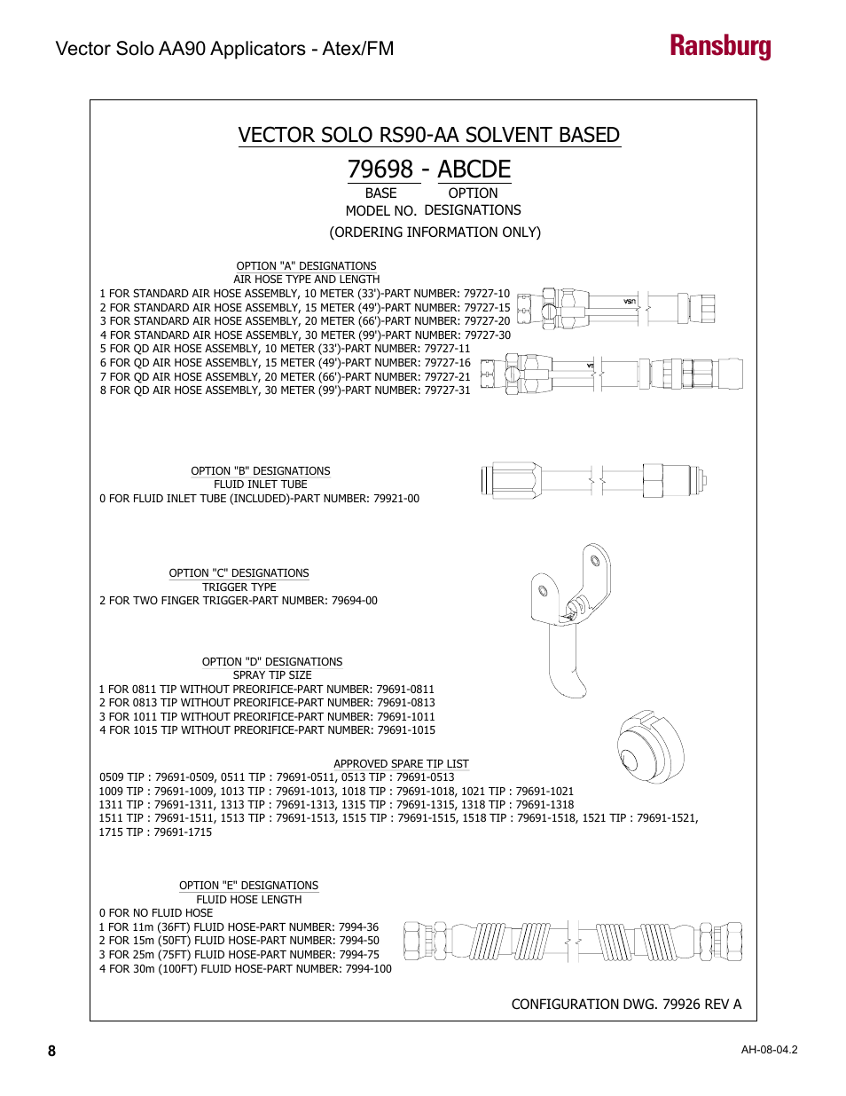 Ransburg, Vector solo rs90-aa solvent based, Vector solo aa90 applicators - atex/fm | Ransburg Vector Solo AA90 79698 User Manual | Page 12 / 58