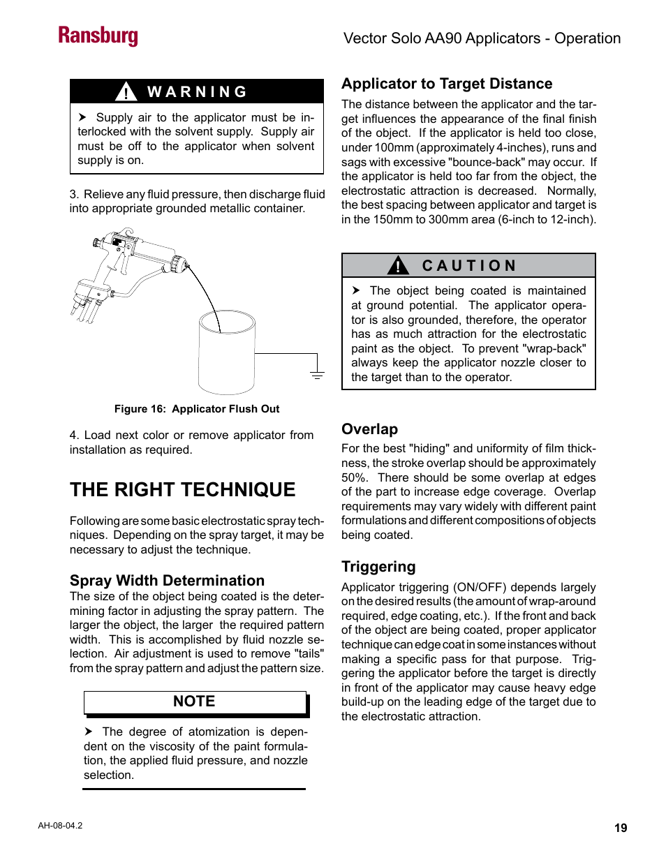 The right technique, Ransburg | Ransburg Vector Solo AA90 79698 User Manual | Page 23 / 58