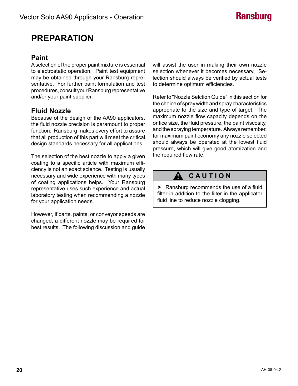 Preparation, Ransburg | Ransburg Vector Solo AA90 79698 User Manual | Page 24 / 58