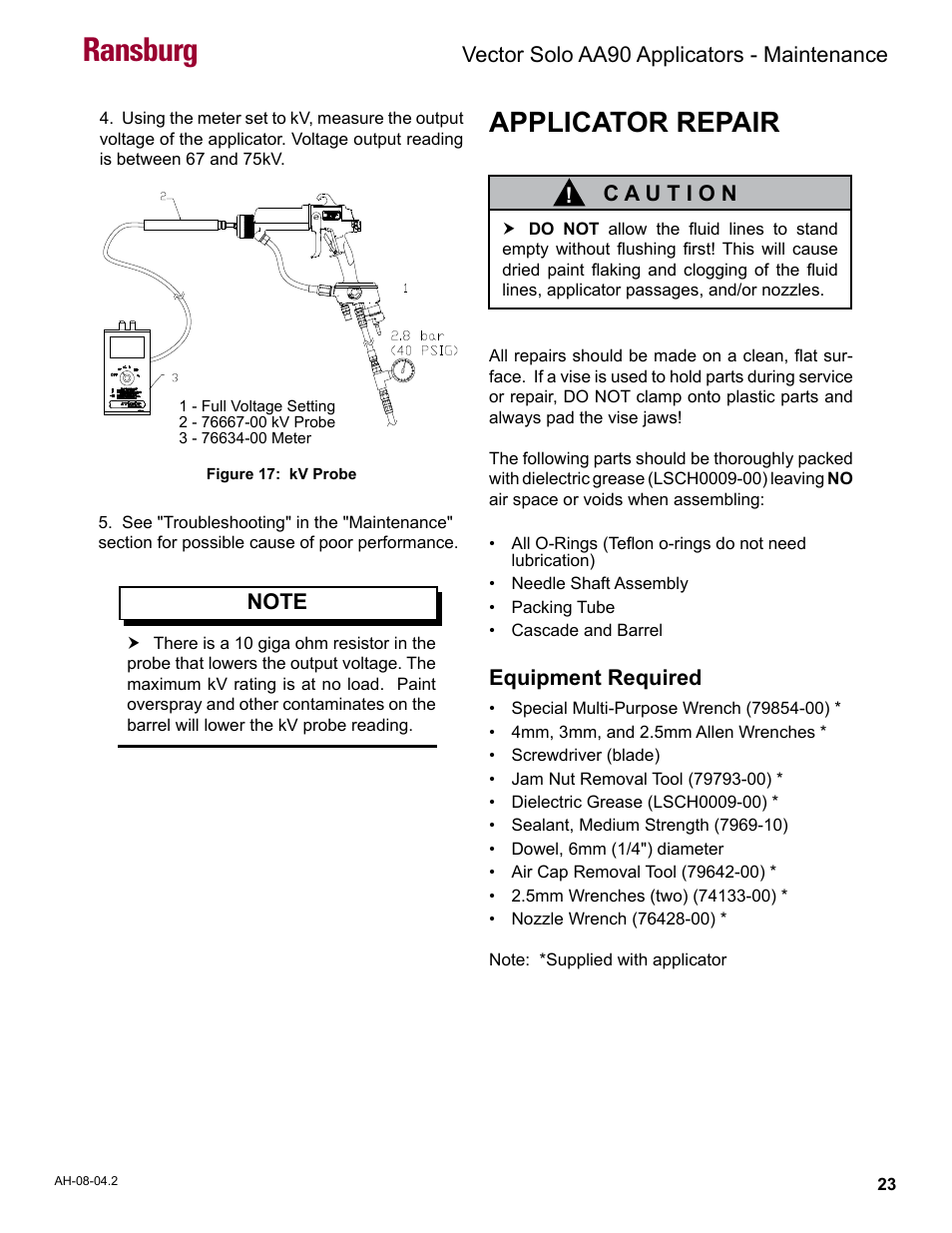 Applicator repair, Ransburg | Ransburg Vector Solo AA90 79698 User Manual | Page 27 / 58