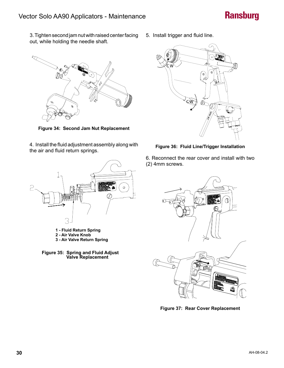 Ransburg, Vector solo aa90 applicators - maintenance | Ransburg Vector Solo AA90 79698 User Manual | Page 34 / 58