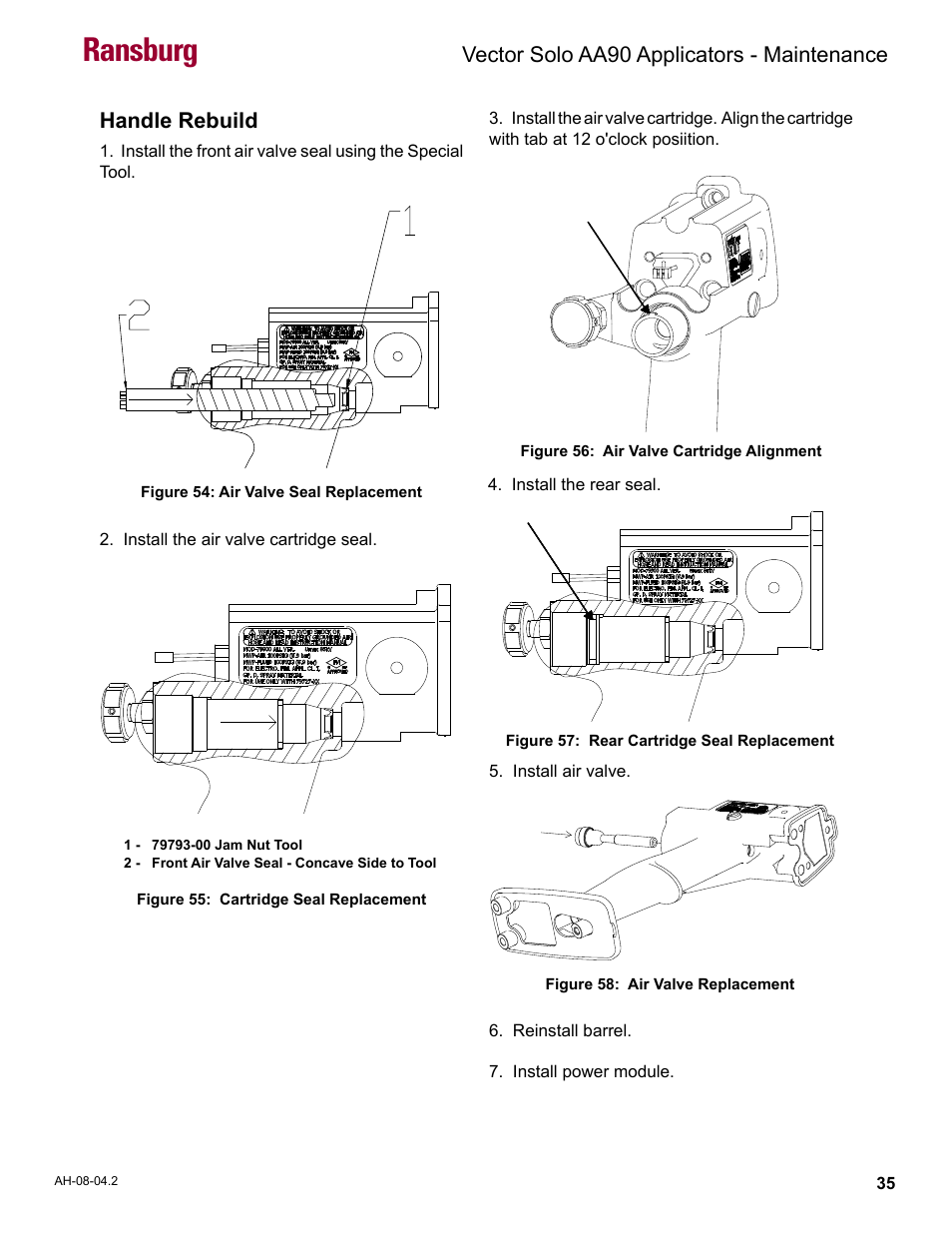 Ransburg, Vector solo aa90 applicators - maintenance, Handle rebuild | Ransburg Vector Solo AA90 79698 User Manual | Page 39 / 58