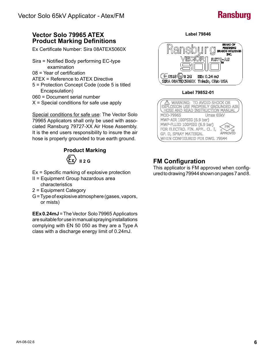 European atex labels, Ransburg | Ransburg Vector Solo 65KV 79965 Solventborne RS70-AS User Manual | Page 10 / 60