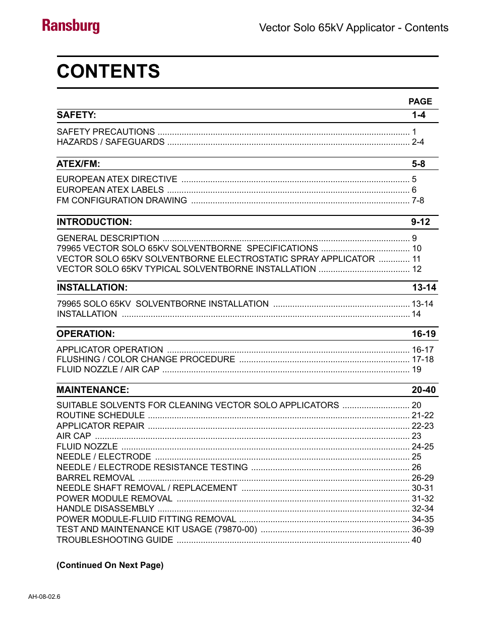Ransburg Vector Solo 65KV 79965 Solventborne RS70-AS User Manual | Page 3 / 60
