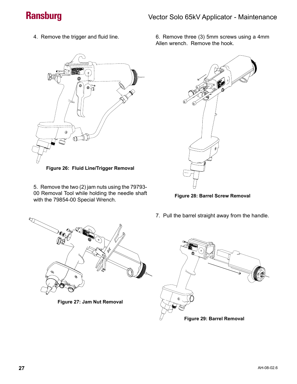 Ransburg, Vector solo 65kv applicator - maintenance | Ransburg Vector Solo 65KV 79965 Solventborne RS70-AS User Manual | Page 31 / 60