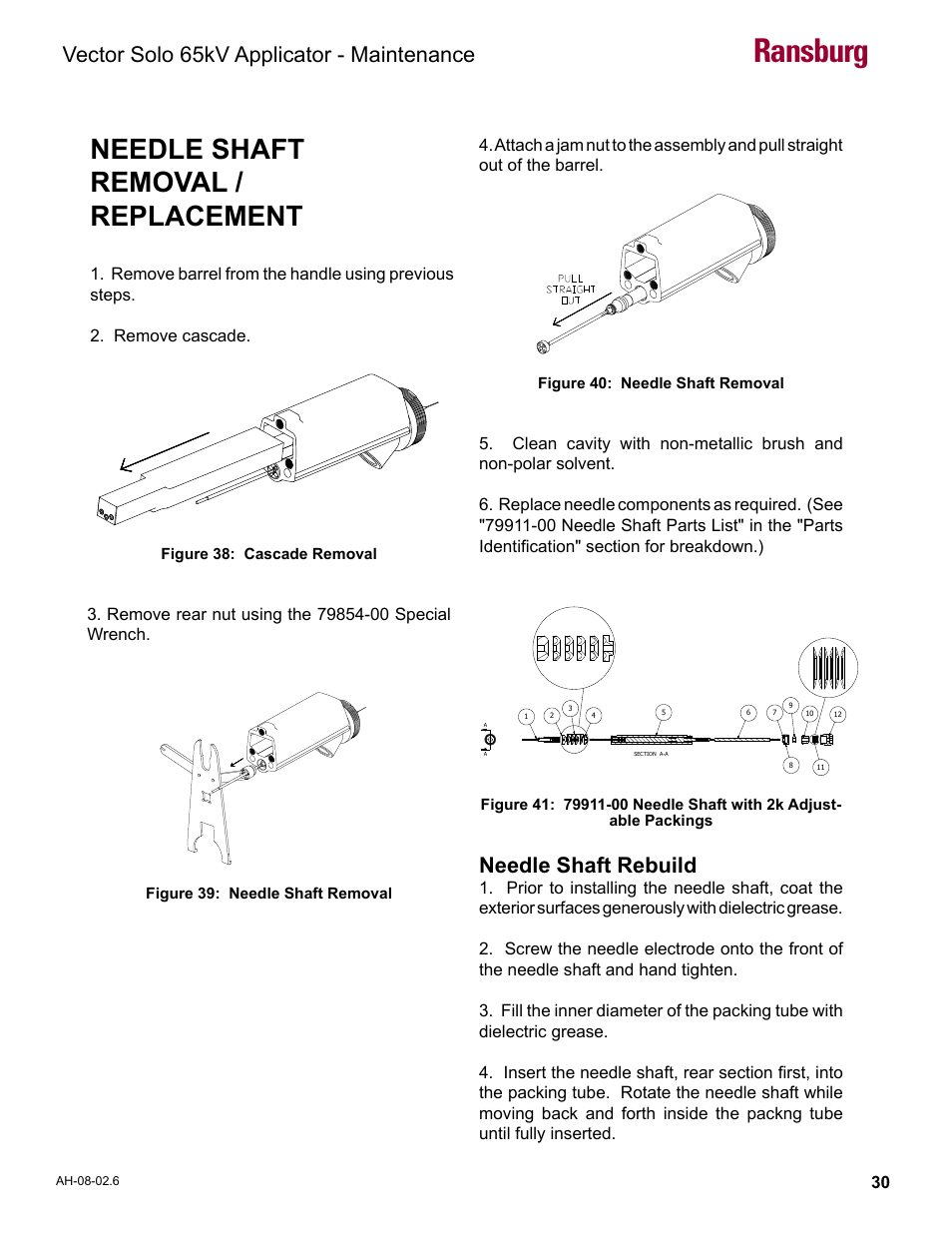 Needle shaft removal/replacment, Ransburg, Needle shaft removal / replacement | Vector solo 65kv applicator - maintenance, Needle shaft rebuild | Ransburg Vector Solo 65KV 79965 Solventborne RS70-AS User Manual | Page 34 / 60
