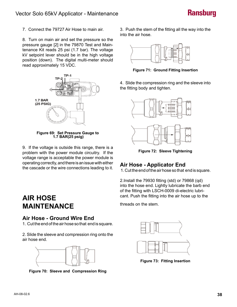 Ransburg, Air hose maintenance | Ransburg Vector Solo 65KV 79965 Solventborne RS70-AS User Manual | Page 42 / 60