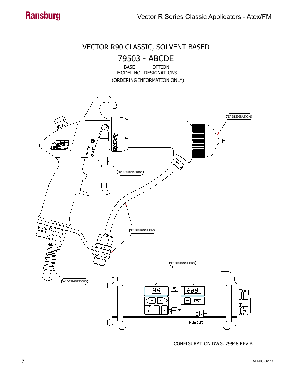 Fm configuration drawings, Ransburg, Vector r90 classic, solvent based | Vector r series classic applicators - atex/fm | Ransburg Vector R Series Classic 79520 R90 Waterborne User Manual | Page 11 / 74