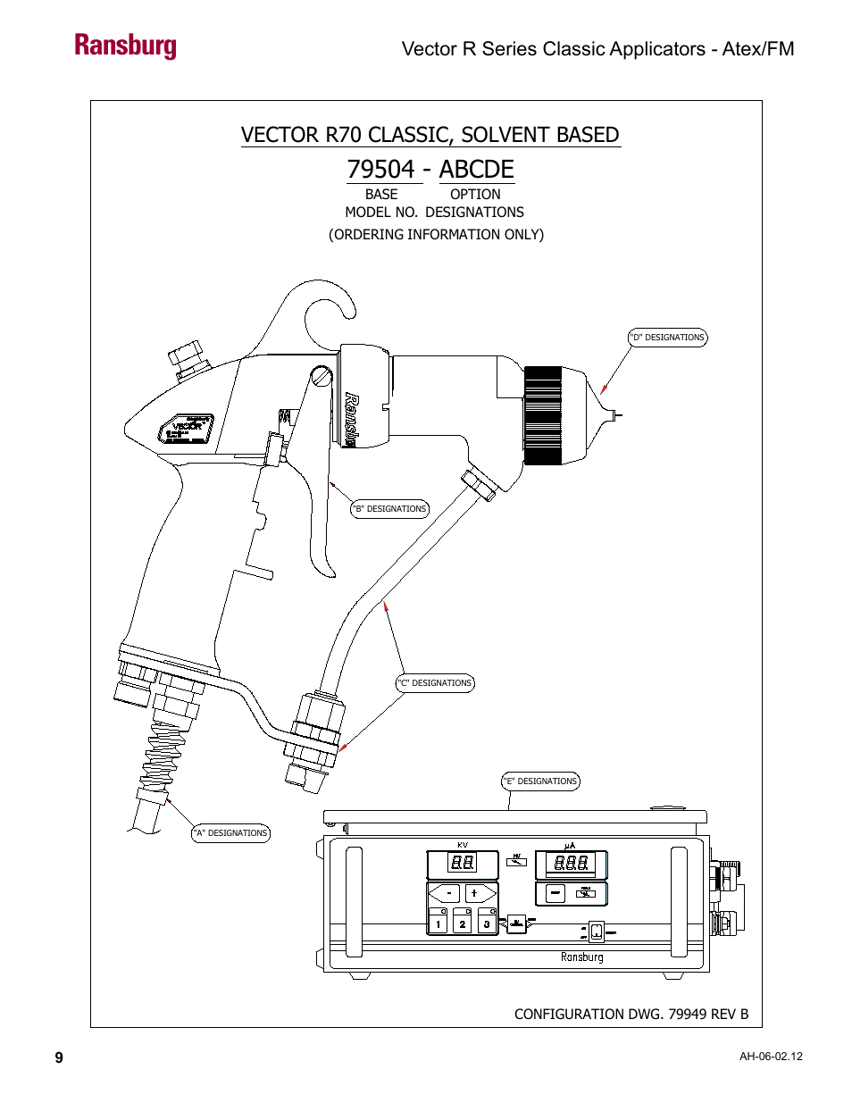 Ransburg, Vector r70 classic, solvent based, Vector r series classic applicators - atex/fm | Ransburg Vector R Series Classic 79520 R90 Waterborne User Manual | Page 13 / 74