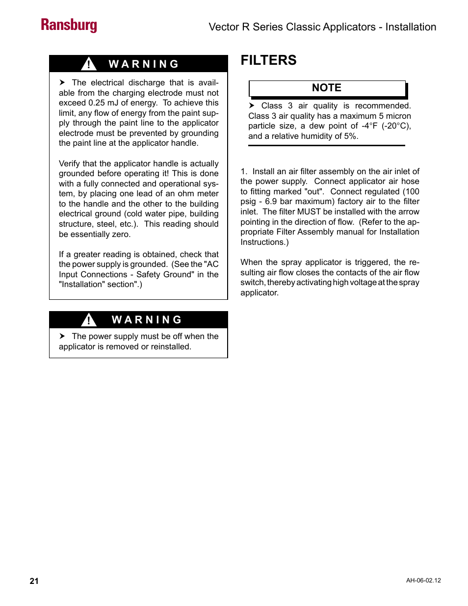 Filters, Ransburg | Ransburg Vector R Series Classic 79520 R90 Waterborne User Manual | Page 25 / 74