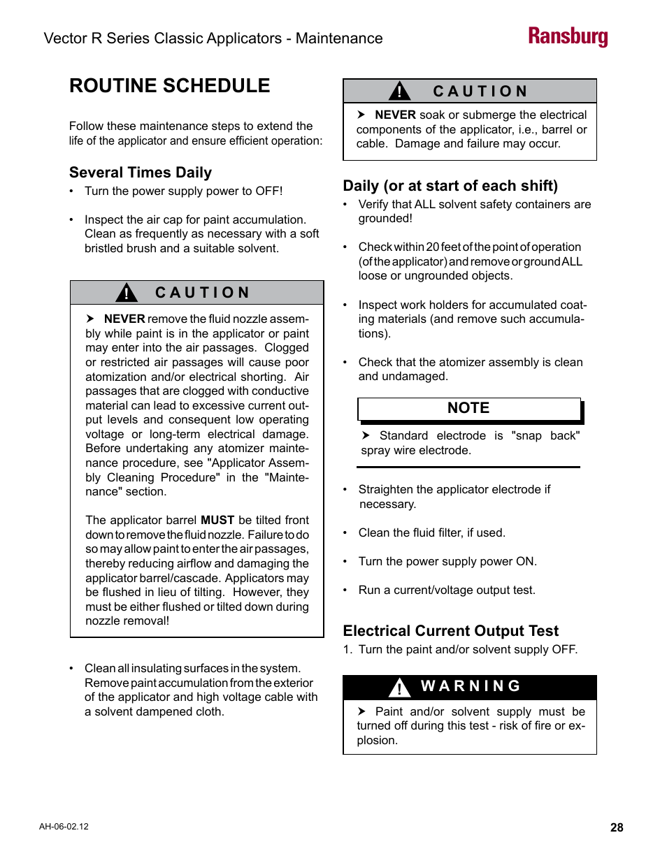 Routine schedule, Ransburg | Ransburg Vector R Series Classic 79520 R90 Waterborne User Manual | Page 32 / 74