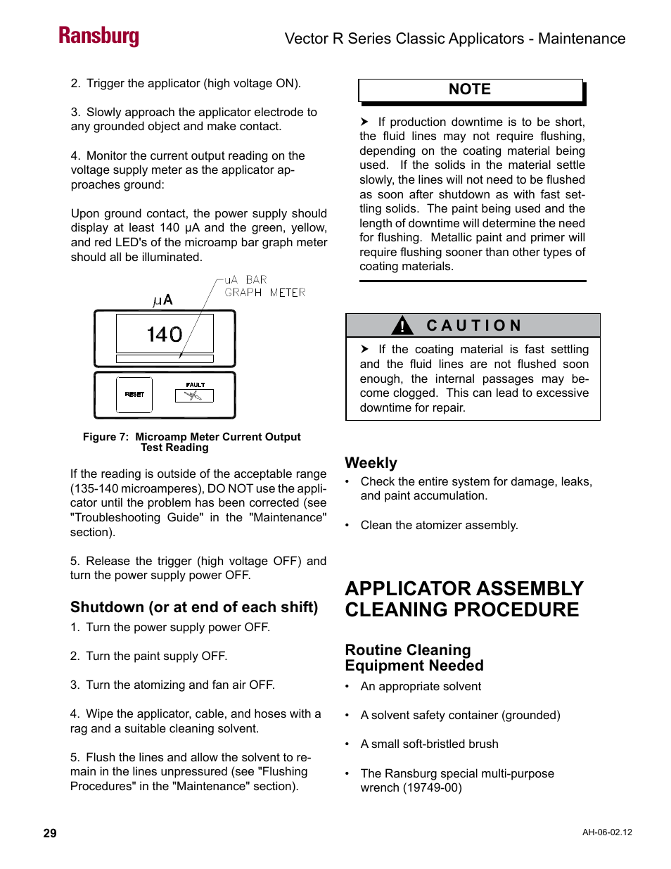 Applicator assembly cleaning procedure, Ransburg | Ransburg Vector R Series Classic 79520 R90 Waterborne User Manual | Page 33 / 74