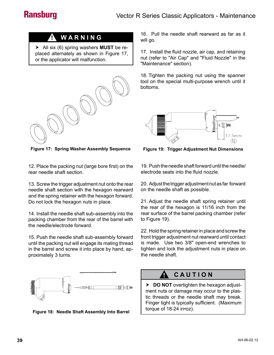 Ransburg, Vector r series classic applicators - maintenance | Ransburg Vector R Series Classic 79520 R90 Waterborne User Manual | Page 43 / 74
